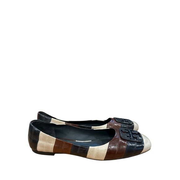 Tory Burch Georgia flat Colorblock Brown Black Size 9 1/2M Good Condition - Picture 3 of 9